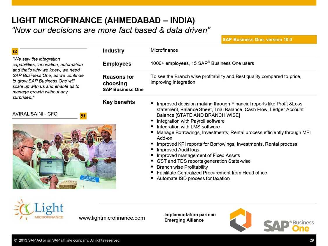 SAP B1 for automating processes in the microfinance sector