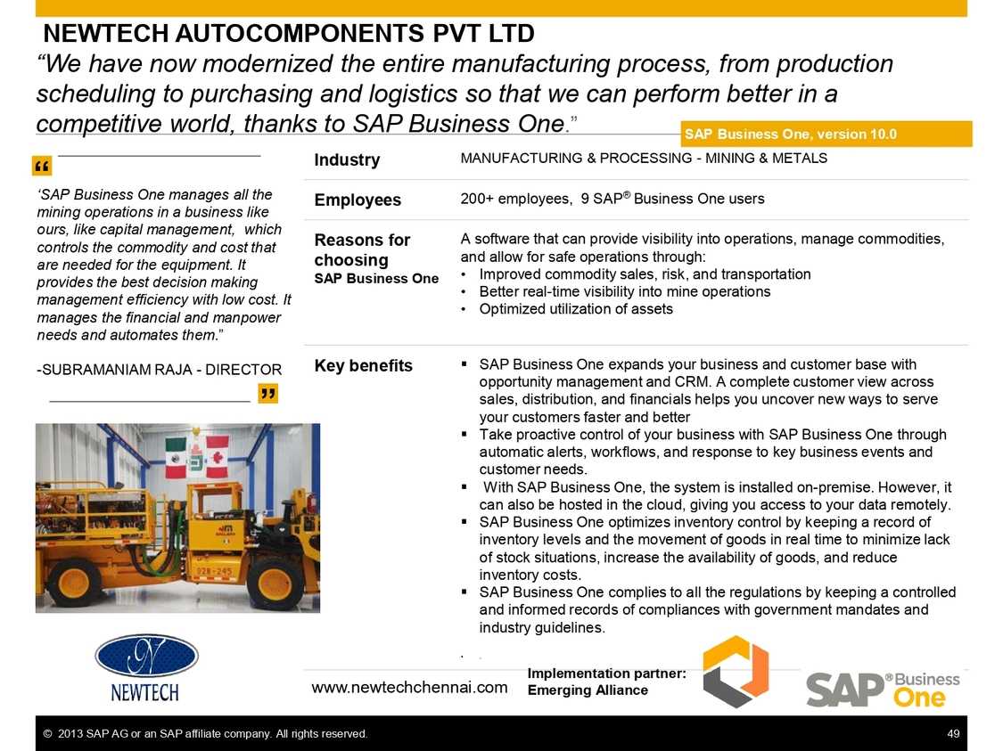 SAP B1 for improving operational efficiency at Newtech Autocomponents