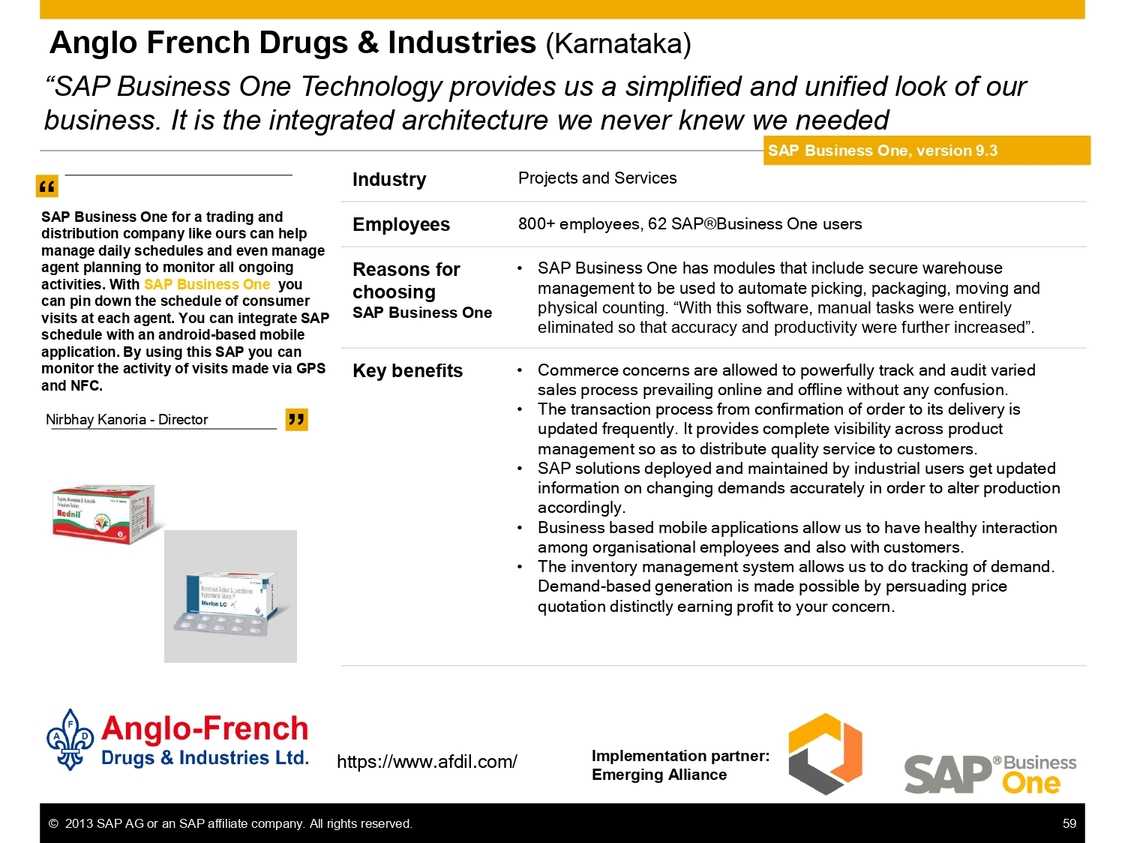 SAP B1 for real-time project status and performance analysis at Anglo French Drugs and Industries