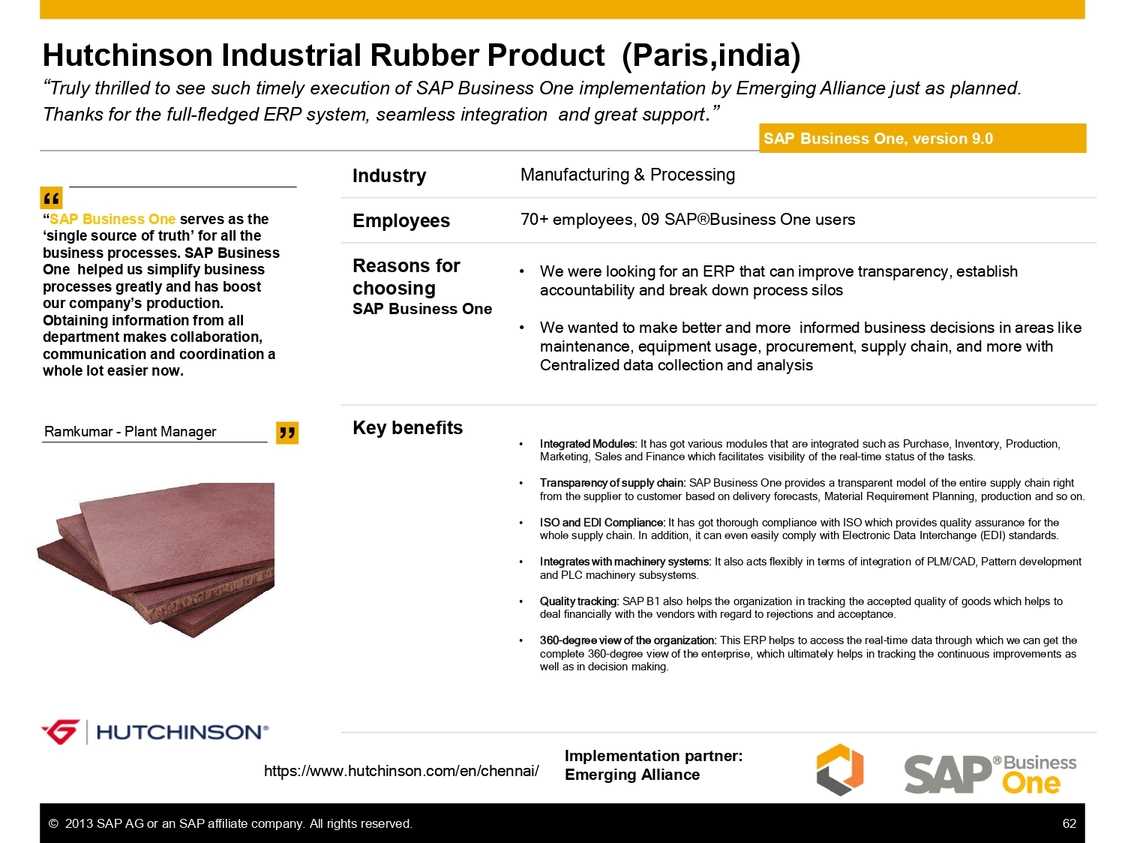 SAP B1: Multi-stage manufacturing processes efficiently at Hutchinson Industrial