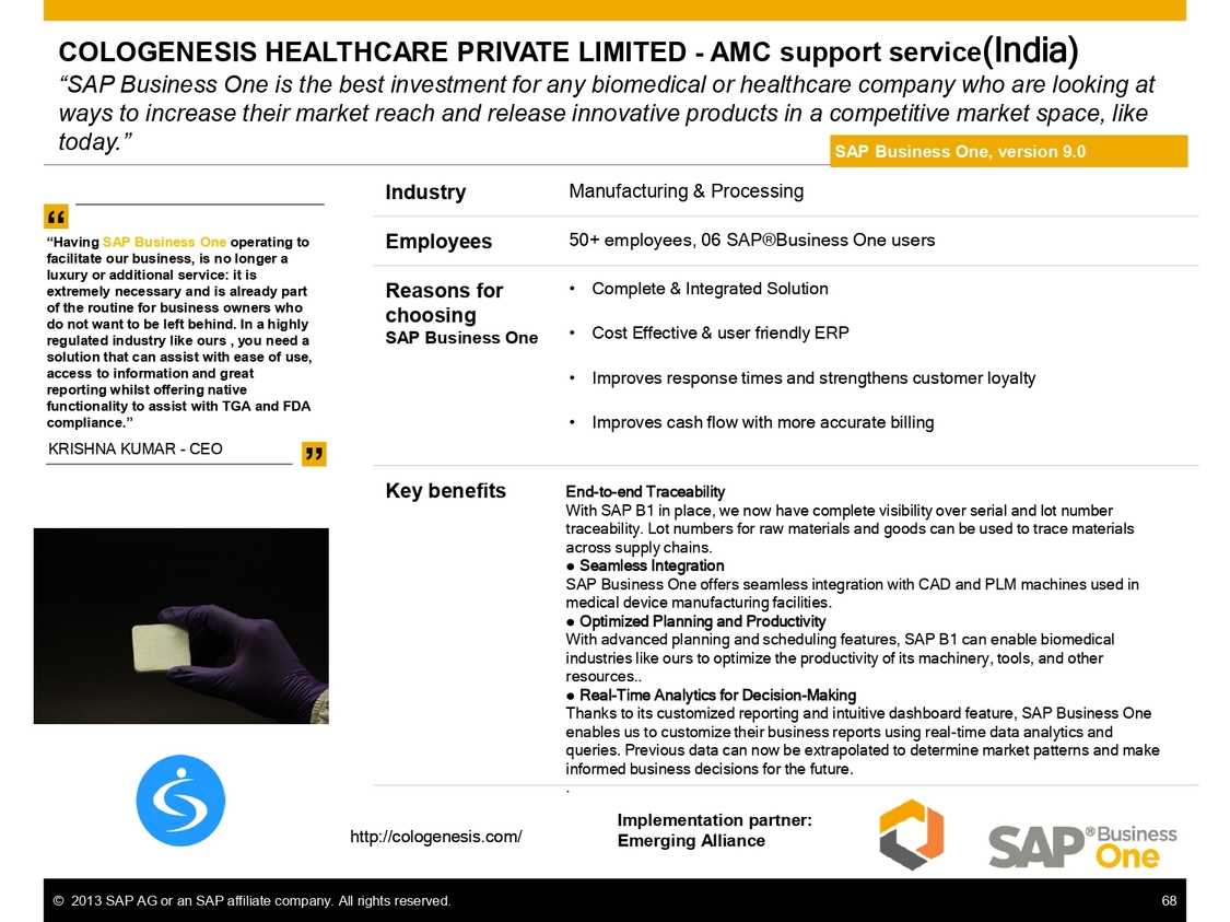 Drive smarter manufacturing decisions with SAP B1 analytics for Cologenesis