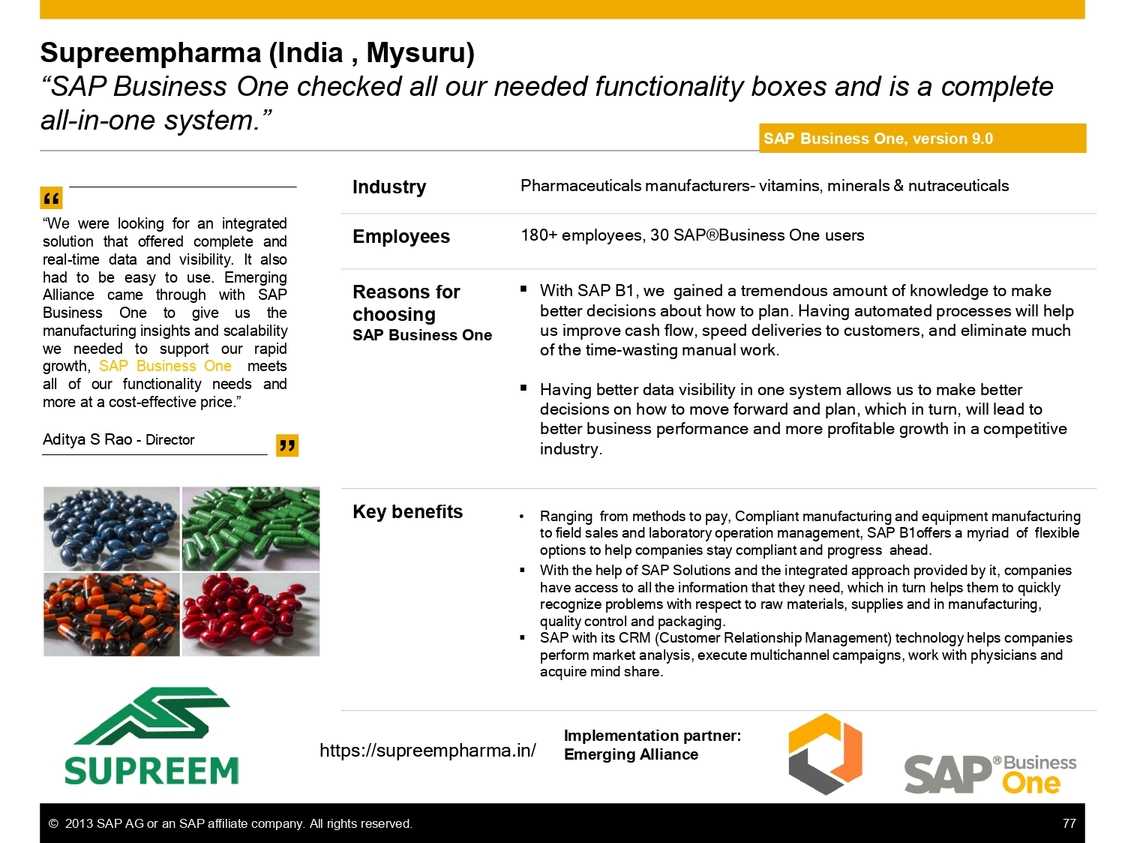 SAP B1 supporting processes at Supreem pharma