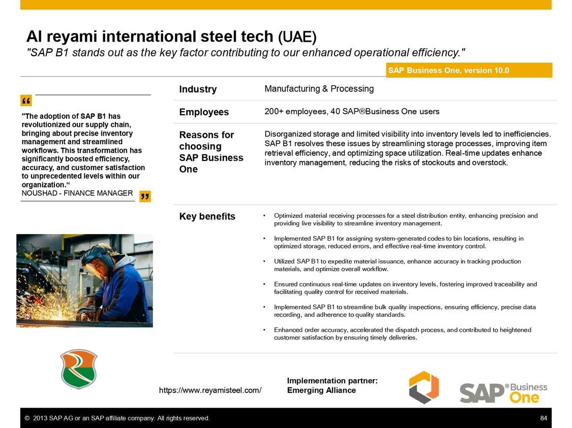 Supply chain efficiency with SAP B1 solutions at Al Reyami International Steel Tech