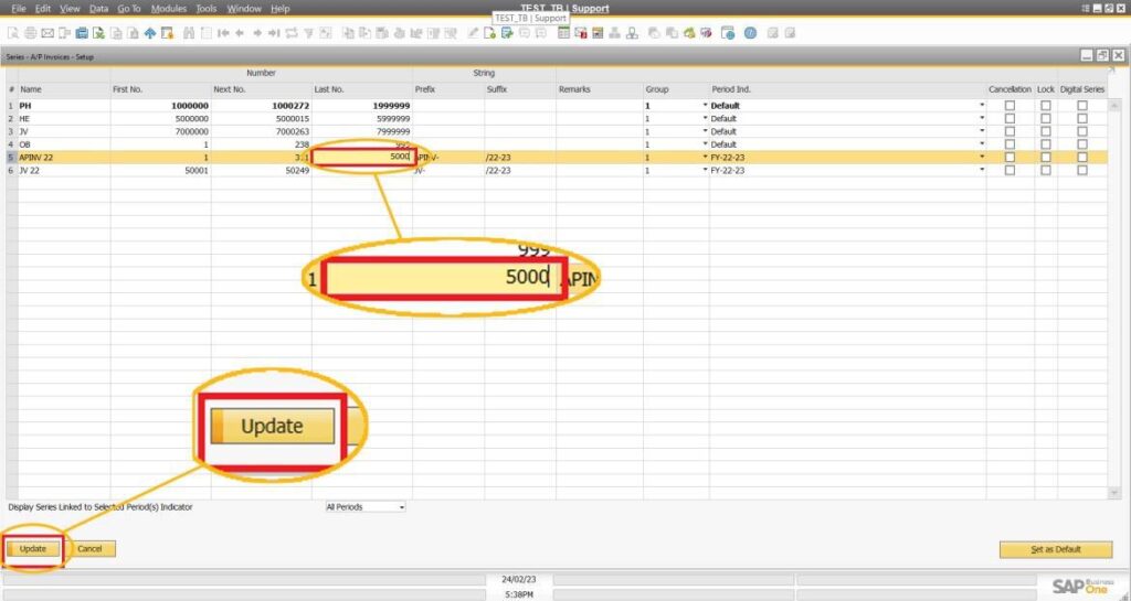 Check the Journal Entry Numbering Setup