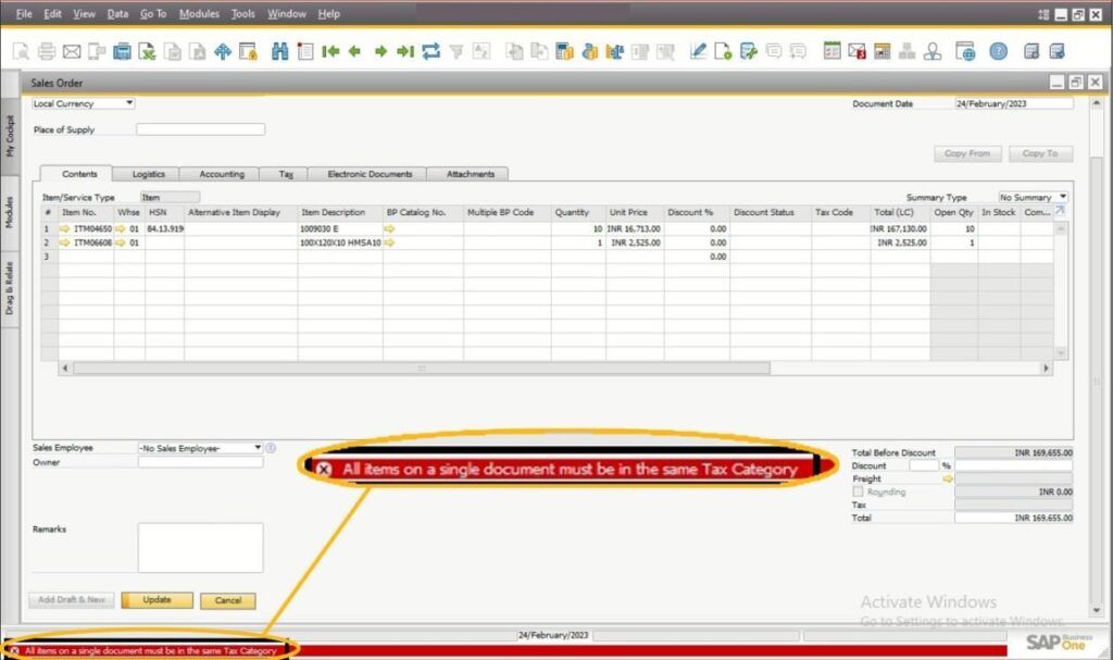 Troubleshooting - must be same Tax Category