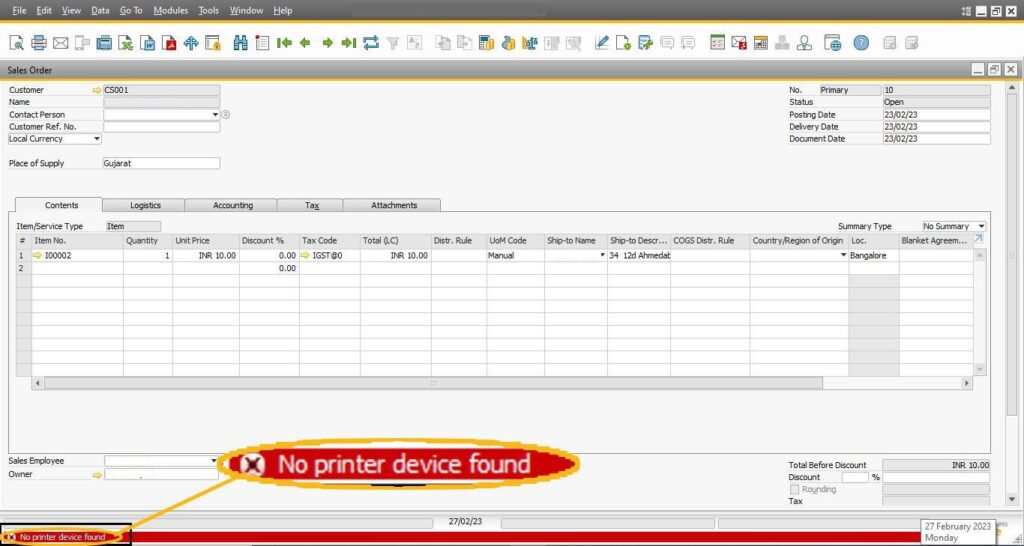 SAP B1 Troubleshooting - No Printer Device Found