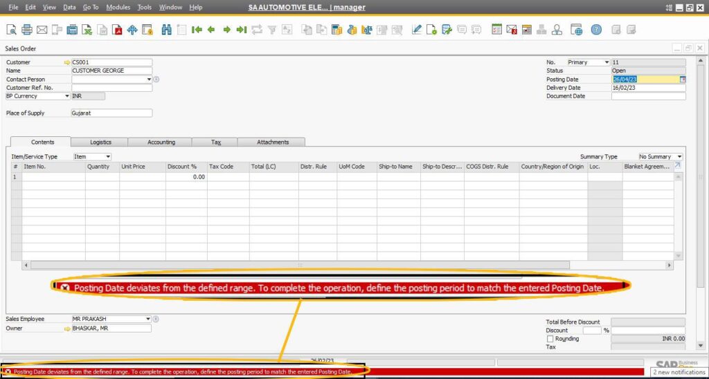 SAP B1 Troubleshooting – Date deviates from permissible range