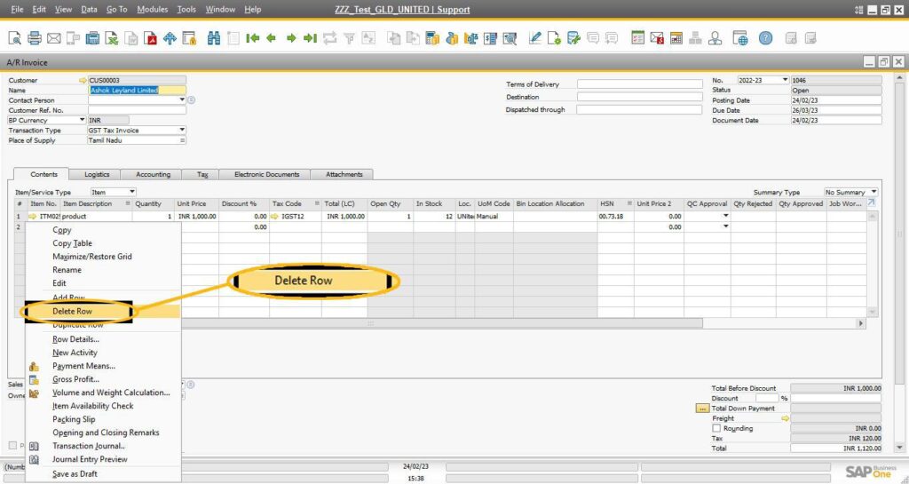 SAP B1 Error: “You Must Select a Tax Code with Zero Rate for Line 1