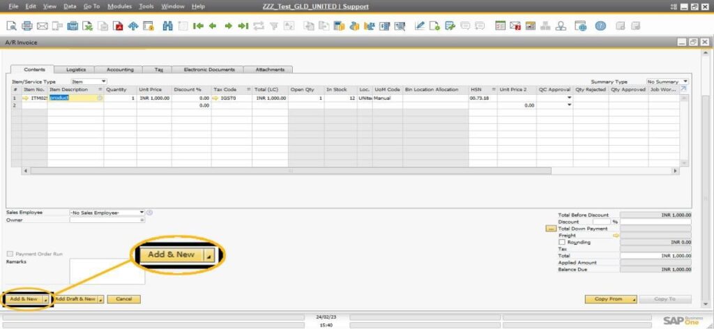 SAP B1 Error: “You Must Select a Tax Code with Zero Rate for Line 1