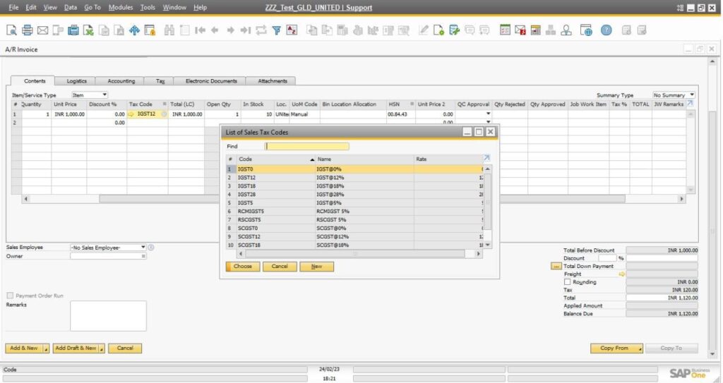 SAP B1 Error: “You Must Select a Tax Code with Zero Rate for Line 1