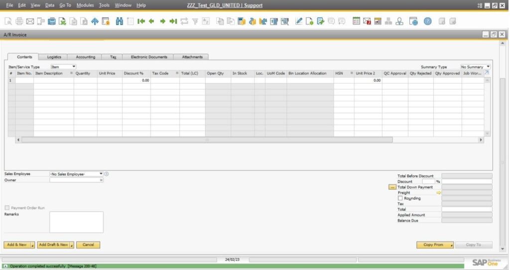 SAP B1 Error: “You Must Select a Tax Code with Zero Rate for Line 1