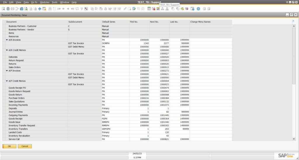 Navigate to Document Numbering Setup